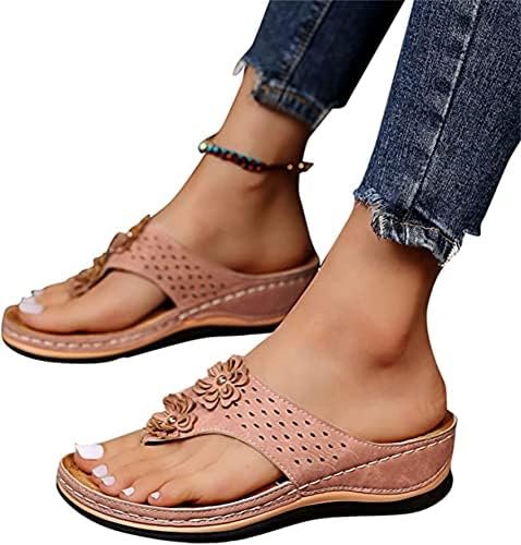 LUWAY Women's Casual Two Band Sandals Open Toe Vintage Print Platform Wedge Sandals Slide Sandal Orthotic Arch Support,Pink,US8/EU40