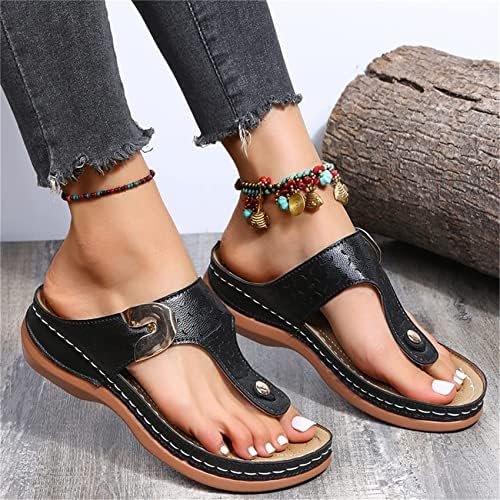 LUWAY Women's Comfy Orthotic Sandals Solid Color Texture Pattern Women's Thong Sandals Flat Bottomed Slip On Clip Toe Flip Flops Slider T Strap Sandals,Black,US9/EU41