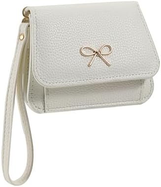 Andiker Card Wallets for Women, Bifold Cute Bow Coin Purse, Wristlet Wallet with 1 ID Flip Window and 1 Zipper Pocket (White)