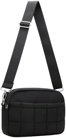 E-Tree Small Crossbody Bag for Women, Puffer Cross Body Purse, Nylon Quilted Shoulder Handbag with Multiple Pocket Black
