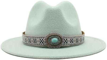 DHAEY Autumn and Winter Vintage Woolen Hat Women's New National Style Jazz Woolen Hat Europe and America Felt Hat Luopan Caps & Hats (Color : Mint Green, Size : Large(58-60cm))