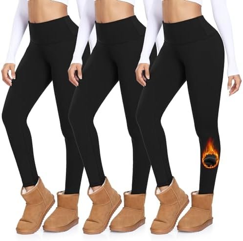 MOREFEEL 3 Pack Thermal Fleece Lined Leggings Women,High Waisted Tummy Control Warm Winter Yoga Workout Thick Pants