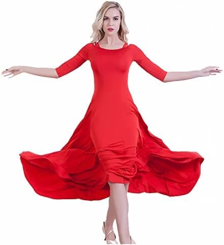 A,XXL, Ballroom Dance Dresses for Women Solid Color Waltz Performance Clothing Elegant Flamenco Modern Competition Costumes, XX-Large