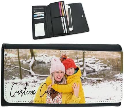 Custom Large Wallet Photo Personalized for Women, PU Leather Picture Purse Credit Card Phone Clutch, Customized Trifold Flip Long & Big Capacity Wallet
