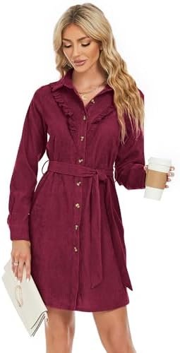 Women's Ruffle Button Corduroy Dress With Comfortable Fit, Stylish Design, Versatile Wear, Perfect for Any Occasion