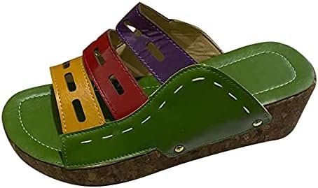 AnFeng Women's Platform Flip Flop Beach Rhinestone Sandal Travel Walking Flats Shoes Comfort Arch Support Walk Shoes (Green, 9)