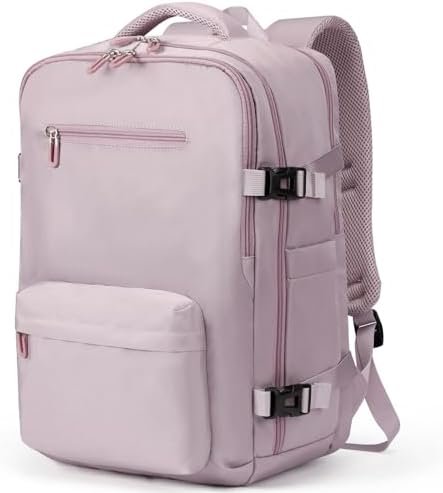 SHRRADOO Travel Laptops Backpack for Women Men, Casual Work Bag 17inch High School College Backpack Airline Approved Backpack for Hiking Business (Pink khaki)