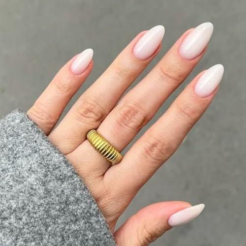 Modelones Milky White Press on Nails Almond, Fall Halloween Short Almond Fake Nails, Reusable Nail Kit with Nail Glue Adhesive Tabs Mini Nail File, Nails Press Ons 32Pcs 16 Sizes, Women Girl Gift