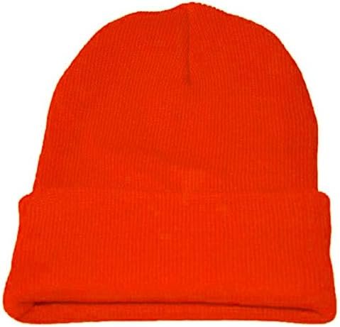 Classic Beanie Men Women - Unisex Cuffed Plain Skull Knit Hat Cap Soft Warm Acrylic Cap Daily Beanie Hat (Orange, Free Size)