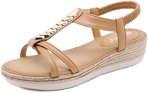 LONG-M Women Sandals Women Platform Flat Sandals Shoes Women Casual Shoes Sandal Soft Bottom Non-Slip,Camel,39