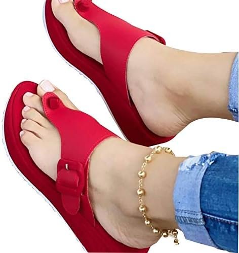 XWCG Womens Wedge Platform Buckle Strap Sandals Open Toe Buckle Ankle Strap Summer Platform Sandals Casual Comfort Adjustable Sandals,Red,37