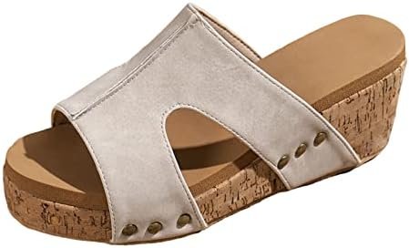 Women Open Toe Wedge Sandals Non-Slip Slippers Summer Casual Platform Sandals Slip On Open Toe Slides (Grey, 7)