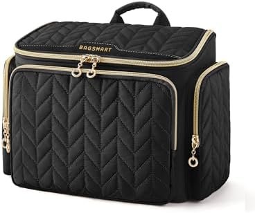 BAGSMART Travel Toiletry Bag, Large Wide-open Travel Bag for Toiletries, Makeup Cosmetic Travel Bag with Handle-Black