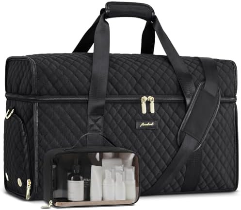 Weekender Travel Duffle Bag for Women: Overnight Bags with Shoe Compartment Carry on Bags for Airplanes with Toiletry Bag Weekend Yoga Gym Bag with Wet Pocket Travel Duffel Tote Bag Hospital Bag Black