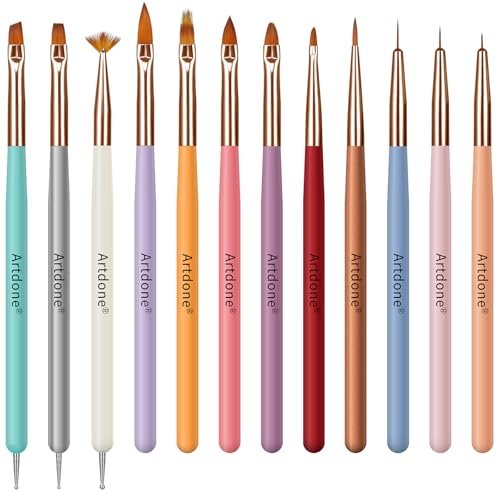 Artdone Nail Dotting Tools Double-ended Nail Art Brushes Kit Nail Art Gel Polish Liner Brushes Design Pen For Nail Drawing And Nail Paint Brushes Small Detail Brushes.