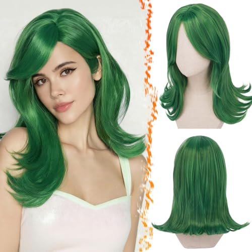 BARSDAR Short Green Wigs - Short Green Bob Flip Over Wig for Women, Natural Looking Soft Synthetic Anime Cartoon Cosplay Party Halloween St Patrick's Day Wigs Disgust Costume Wig