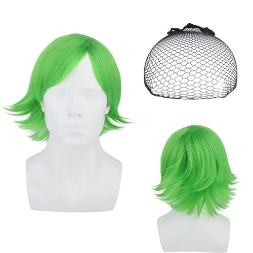 SAVITA Green Wig for Women, Curly Bob Short Wavy Flip Style Cosplay with Wig Net for Movie Characters St Patrick’s Halloween & Party Adult Costumes
