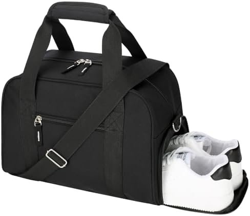 SeaRock 14 inch Small Gym Bag for Women & Men - Mini Duffle Bag Weekender & Overnight with Shoe Compartment Travel, Sports, Workout, Black