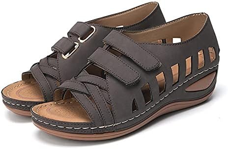 XWCG Womens Platform Sandals Wedge Women's Open Toe Buckle Ankle Strap Summer Platform Wedge Sandals Ladies Leather Sandal Platform Shoes Beach Shoes,Brown,36