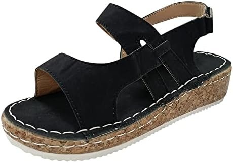Women Casual Platform Sandals Wedge Sandals Summer Comfortable Breathable Shoes Open Toe Sandals (Black, 8)