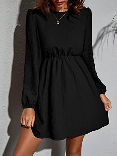 TOOSIS Summer Dress for Women Long Sleeve Round Neck Solid Long Sleeve Short Dress 2023 Dresses