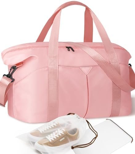 Duffle Bag for Travel, Carry-on Travel Bag with Trolley Sleeve, Sport Gym Bag for Women, Overnight Bag for Men, Hospital Bag for Labor and Delivery (Pink)