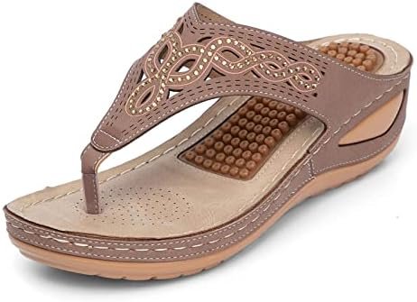 Womens Sandals Flip Flops for Women with Arch Support Cushion Comfortable Walk Slip On Wedge Sandal Casual Platform Open Toes Slides (Color : Brown, Size : 9.5-10 US)