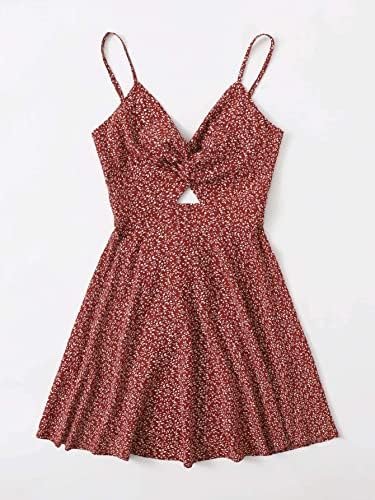 Summer Dresses for Women High Waist Sleeveless Front Tie Back Floral Print Cami Short Dress