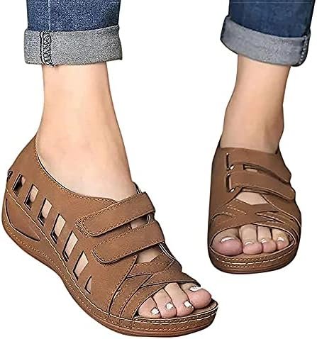 XWCG Womens Wedge Platform Sandals Comfort PU Leather Casual Summer Open Toe Platform Sandals Comfort Adjustable Summer Casual Beach Shoes,Brown,39