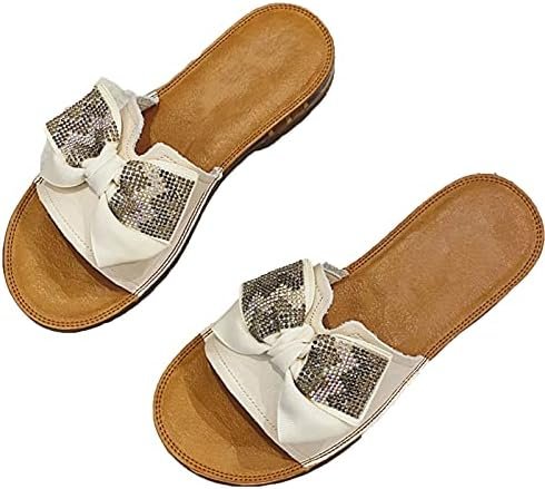 Flat Sandals for Women Bowknot Flat Sandals,Open Toe Slippers for Women,Bow Design,Soft and Comfortable,Flat Design,Beach Shoes for Womens (Color : White, Size : EUR 37)