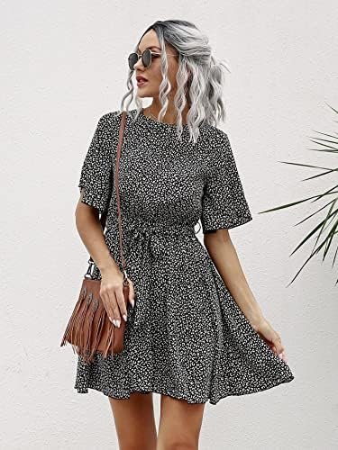 Summer Women's Short Dress Casual Allover Print Belted A-line Dress Party Club Beach Dress