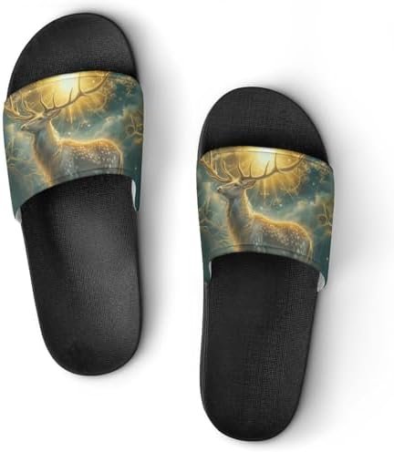 Deer and Sun House Sandals Non Slip Slippers Quick Drying Bathroom Shower Shoes for Women Men