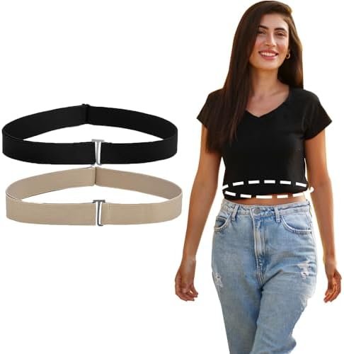 Crop Band for T-Shirts,Tuck Band, Sweater Tuck Band belts (Black+Khaki)