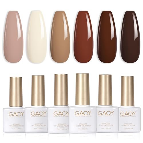 GAOY Nude Brown Fall Gel Nail Polish Set, 6 Colors White Beige Dark Tan Taupe Soak Off UV Light Cure Gel Polish Kit for Salon and Nail Art DIY at Home