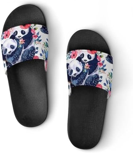 Cute Pandas Flowers House Sandals Non Slip Slippers Quick Drying Bathroom Shower Shoes for Women Men