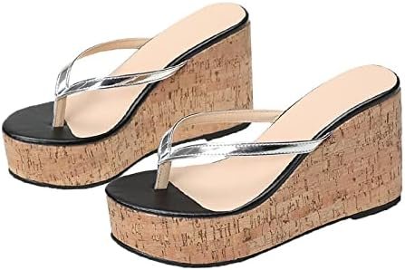 WOilERQ Women's Slope Heel Slippers Fashion Simple Large Size Flip Flops Summer Fingerless High Heel Sandals and Slippers Suitable for Indoor and Outdoor,Silver,37