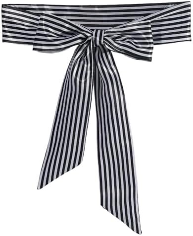 Black White Striped Skinny Scarf Belt Fashion Satin Silk Purse Bag Neck Scarfs Silky Long Thin Ribbon Band Hair Head Scarves Waist Belts Necktie for Women Gifts Handbags Costume Accessories