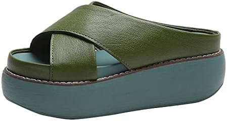 WOilERQ Women's Mid-Heel Platform Slippers Soft Solid Color Sandals with Soft Sole Summer Outdoor Wear Open-Toed Beach Slippers Suitable for Indoor and Outdoor Use,Green,35