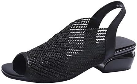 LONG-M Women Sandals Fashion Thick Heel Peep Toe Women's Shoes Mesh Breathable Sandals,38