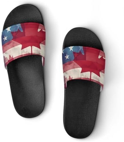 Vintage U.S. and Canada Flag House Sandals Non Slip Slippers Quick Drying Bathroom Shower Shoes for Women Men