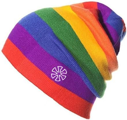 Winter Ski Hats Rainbow Striped Beanie Hats Unisex Knitted Slouch Beanie Caps for LGBT Party, One Size