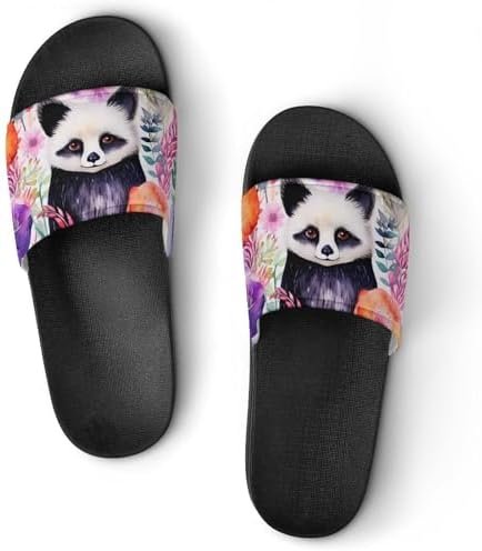 Watercolor Panda Flowers House Sandals Non Slip Slippers Quick Drying Bathroom Shower Shoes for Women Men