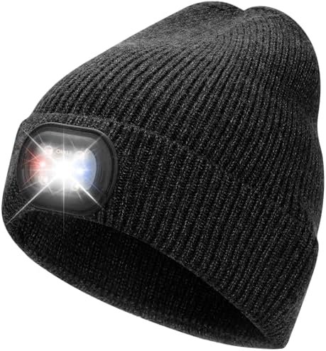 Unisex LED Beanie with Light, USB Rechargeable Headlamp Hat, Winter Gifts for Men Women Husband Him