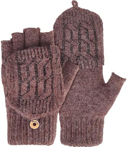 1 Pair Wool Gloves with Mitten Flap Cover Brown Winter Warm Soft Flip Top Insulation Thermal Knitted Fingerless Thumb Hole Wrist Mittens Bulk for Men Women Texting Driving Outings Activity