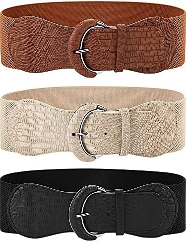 SATINIOR 3 Pieces Women Wide Elastic Belt for Dress Women Stretchy Cinch Leather Belt for Ladies Dress Decoration(M,Black, Brown, Beige)