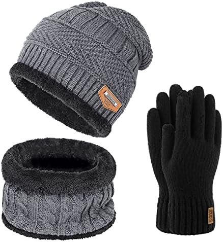 Warm Winter Beanie Hat & Scarf Gloves Set Stylish Knit Skull Cap for Men Women (One Size, 07 Gray)