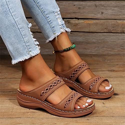 LUWAY Sandals Women Dressy Summer Flat Arch Support Wide Width Orthopedic Flip Flops Wedge Walking Orthotic Slippers,Brown,US8/EU40